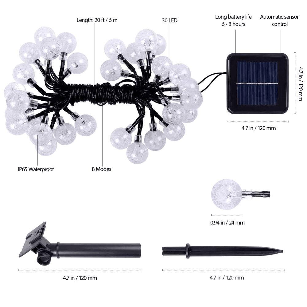 Solar String Light Outdoor 30 LED Powered Garden Path Yard Decor Lamp Waterproof