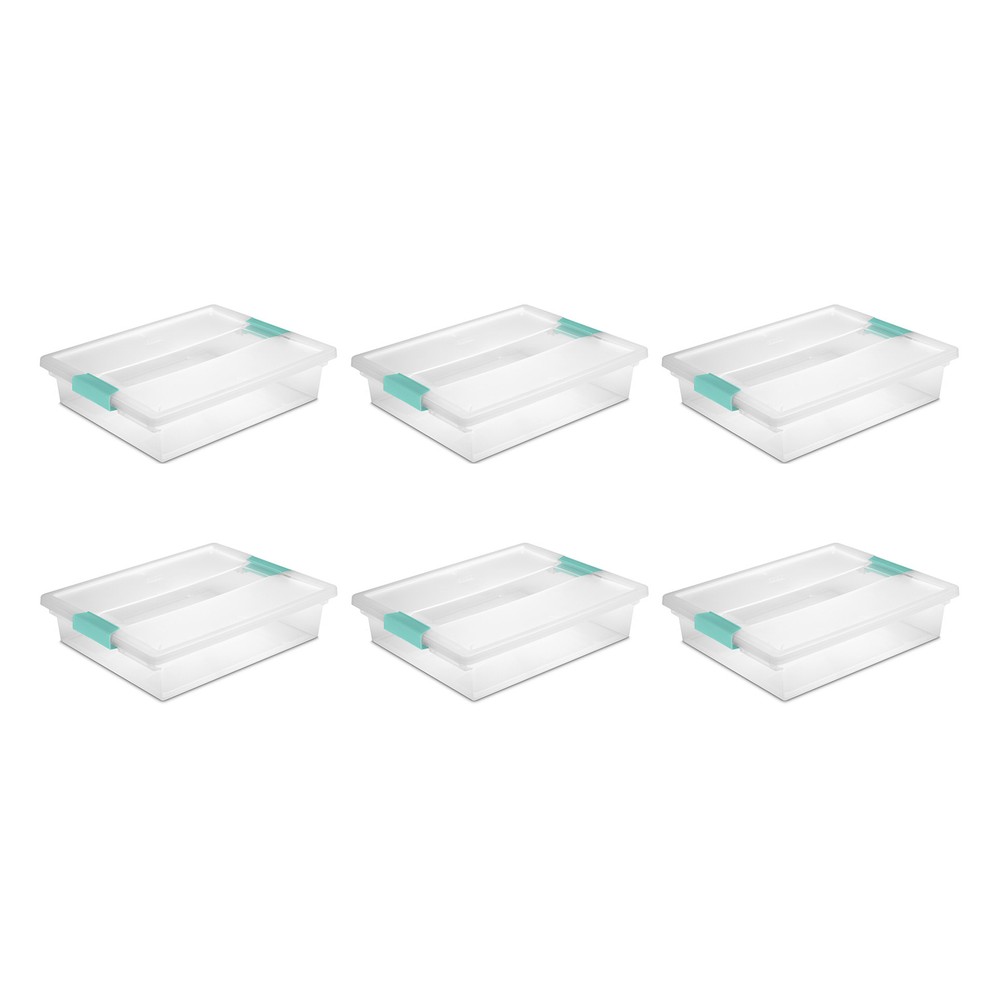Sterilite 5.7 Qt. Large Plastic Stackable Storage Bin w/Clear Latch Lid (6 Pack)