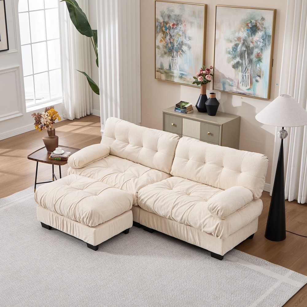 Modular Sectional Sofa Cloud Couch, Deep Seat L Shaped Couch with Ottoman,So