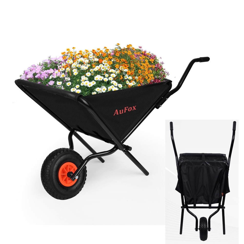 Collapsible Wheelbarrow, Foldable Yard Cart - Easy Loading & Dumping Garden C...