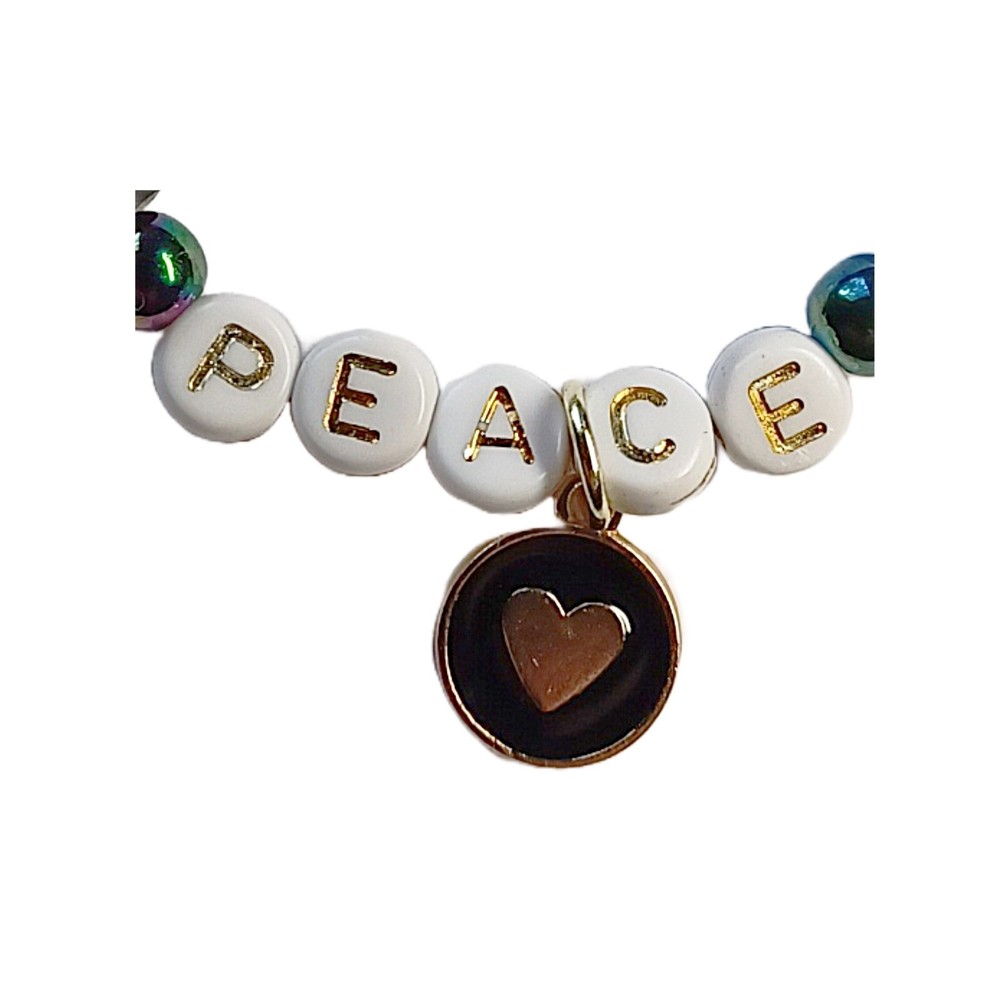 Black Disc Beaded Bracelet with Heart Charm