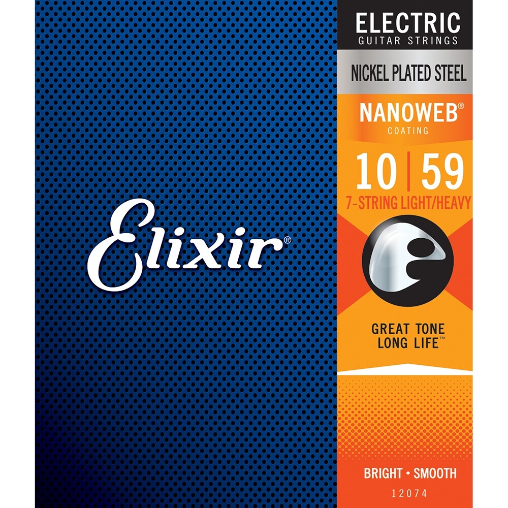 Elixir 12074 Nanoweb Coating Electric Guitar Strings 7-String Light/Heavy 10-59