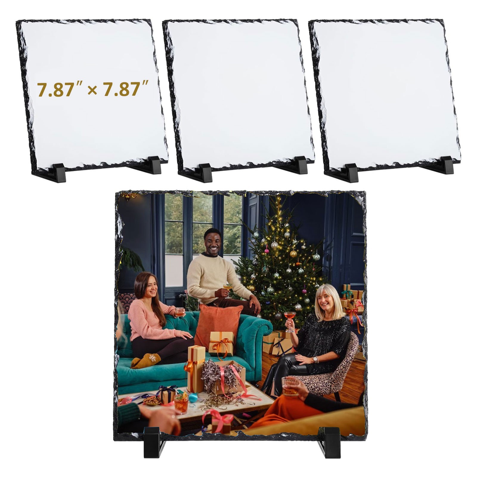 20pcs 7.87" x 7.87" Square Sublimation Photo Slate Rock Stone Photo Frame Gloss