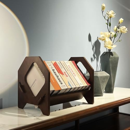 2 Pack Desktop Bookshelf, Stackable Book Organizer 2 Pack Brown Medium Size