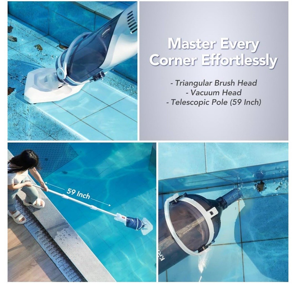 KRAFTEK Handheld Pool Vacuum – Rechargeable Cordless Cleaner, Powerful Suction,