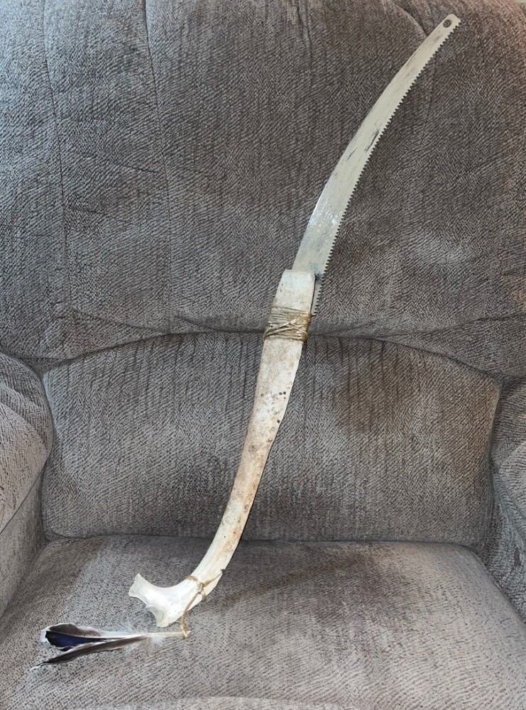 Cow Bone Machete Sword Serrated SHARP 30" OOAK Twisted Design