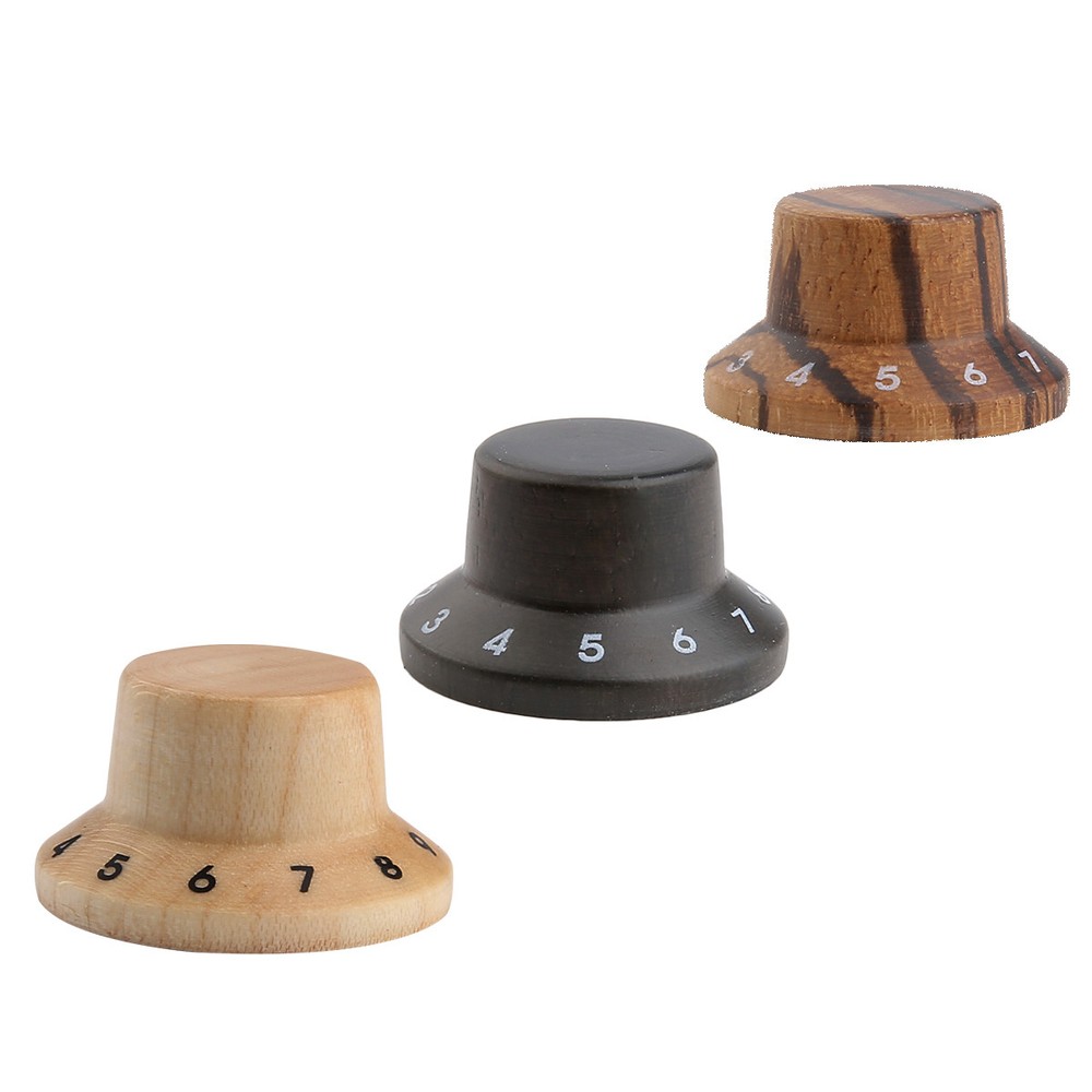 KAISH 4pcs Zebra Wooden Knobs Strat Style Bell Knobs Guitar Bass Top Hat Knob