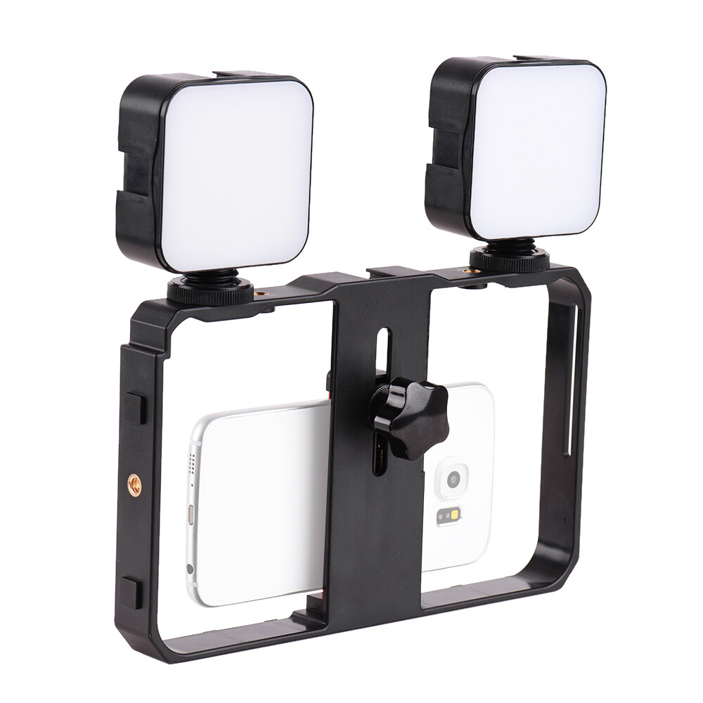 Andoer Mini Video Light Lamp+Handheld Smartphone Bracket Stabilizer Kit S2F2