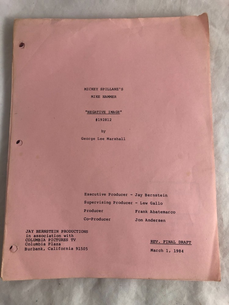 Orig 1984 Television Script MIKE HAMMER 'Negative Image' #192812 Complete