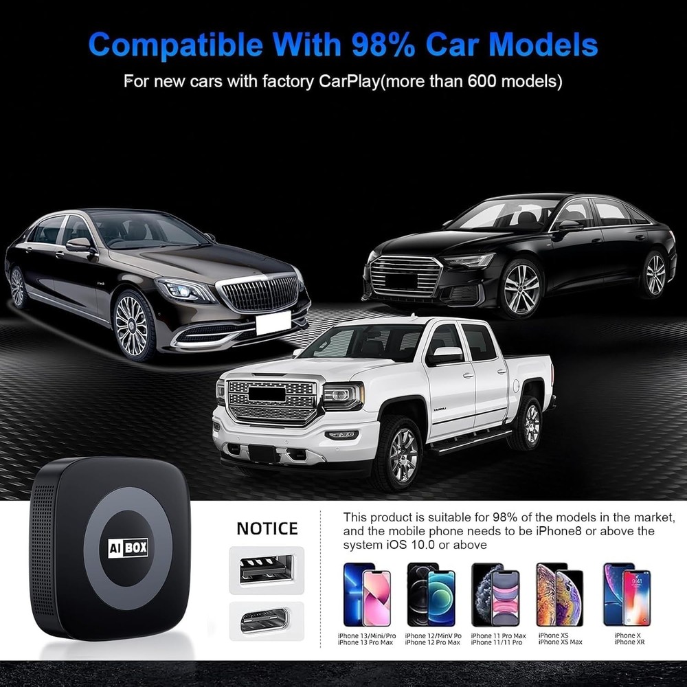 Wireless Carplay Adapter W/ Netflix/YouTube Ai Box for iPhone & Android