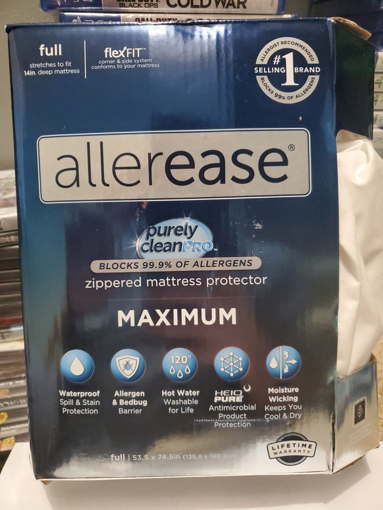 AllerEase FlexFit Maximum Mattress Zip Allergy Protector Full 53.5 X 74.5 White
