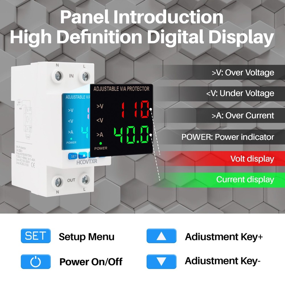 Over and Under Voltage Protector Adjustable 110V,40A Voltage Regulator with L...