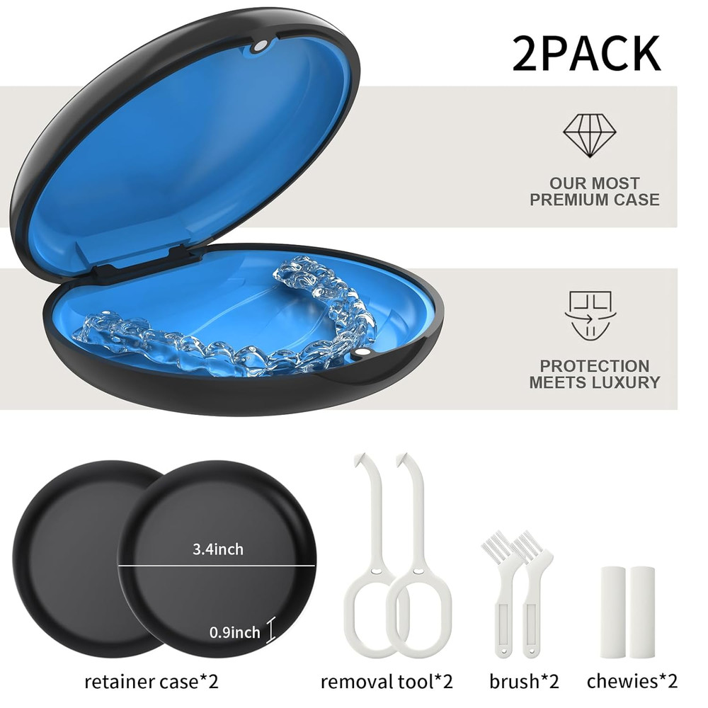 2 Pack Retainer Case, Compatible with Invisalign, Cute Orthodontic Slim Aligner