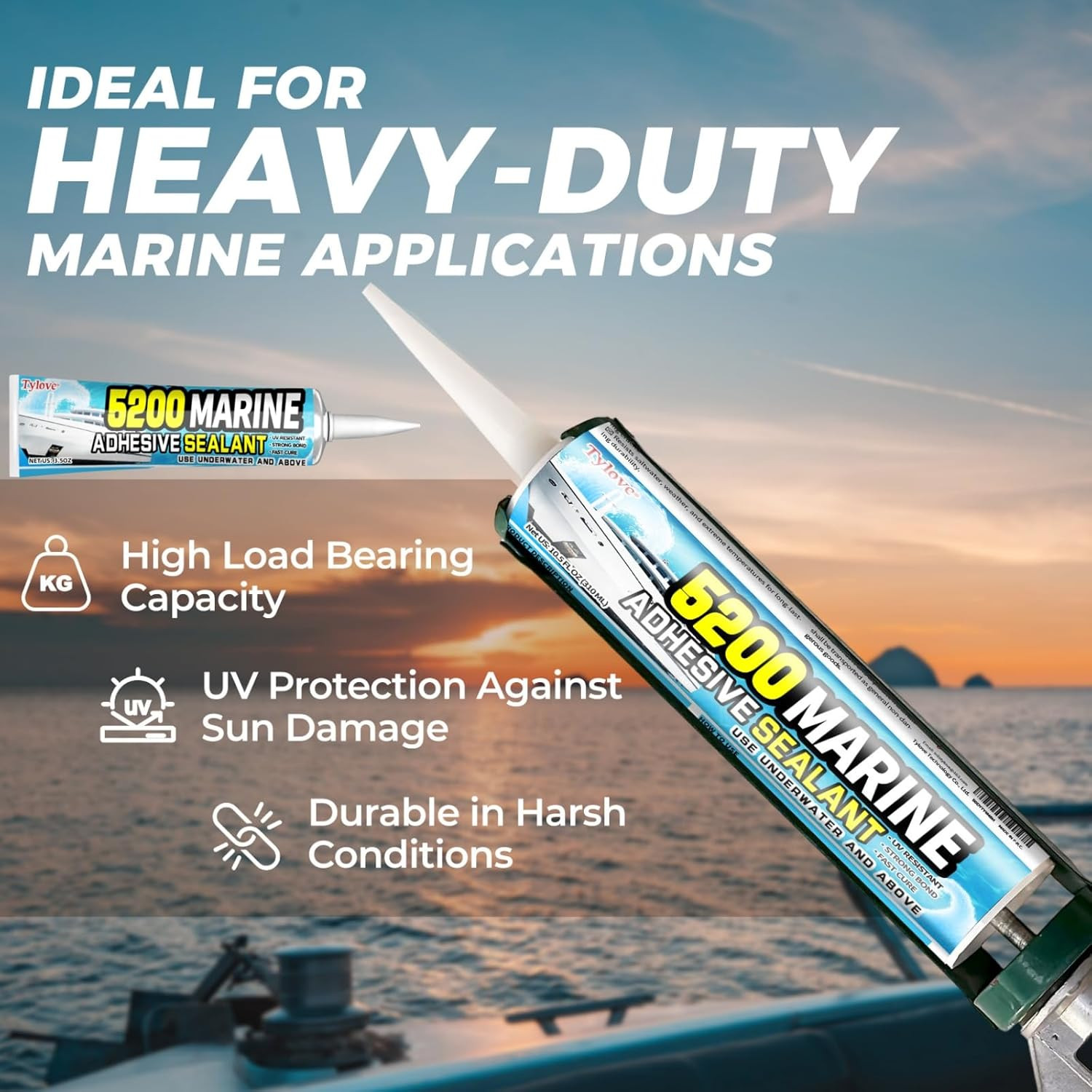 [Black] 3Oz Marine Adhesive Sealant 5200 Fast Cure - Permanent, Watertight Bondi