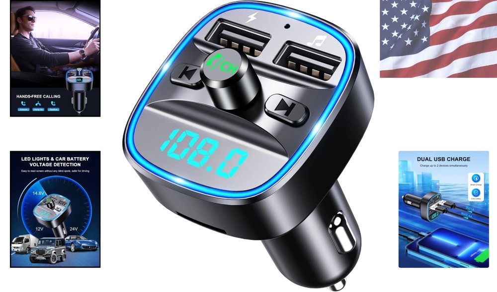 Compact Bluetooth FM Transmitter - Hands-Free Calls & Multi-Device Compatibility