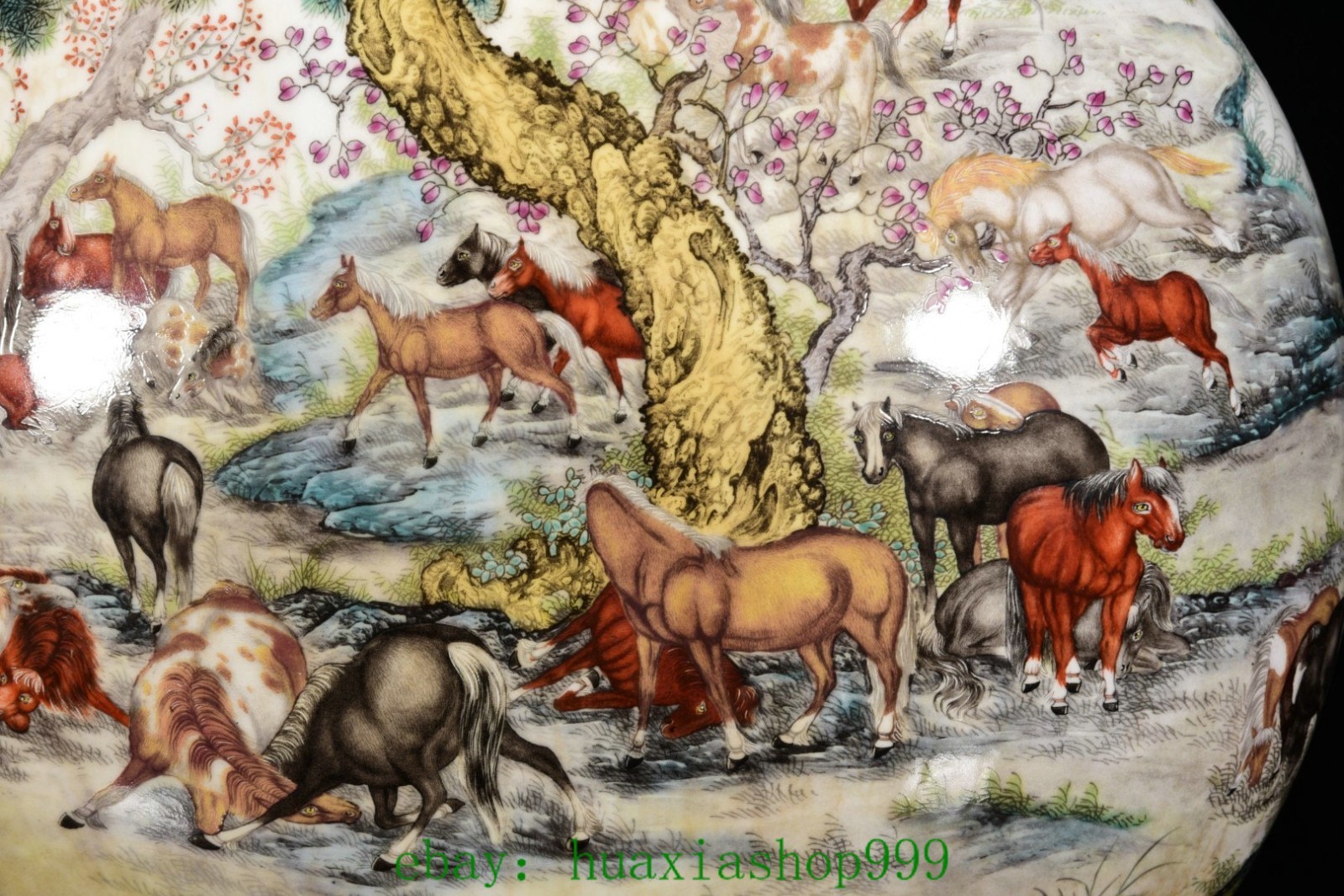 21.6"Enamel Color Porcelain Gilt Cattle Cow ox Bull Double Beast Ear Bottle Vase