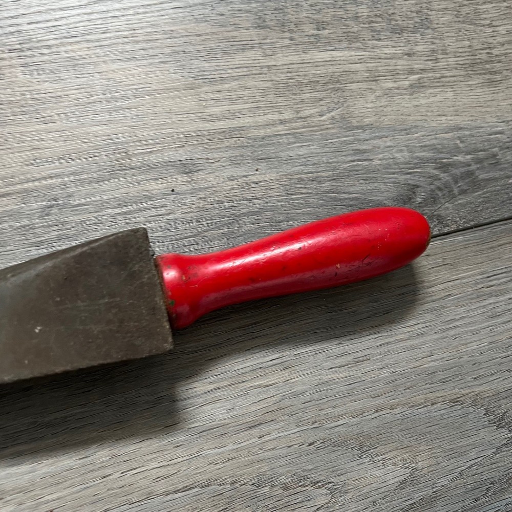 Vintage Crystolon Rectangular Metal Block File Knife Sharpener Red Handle