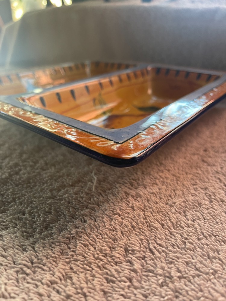 2 Compartment Decor Tray Ceramic Pear 10"x10"x2" Earthtones