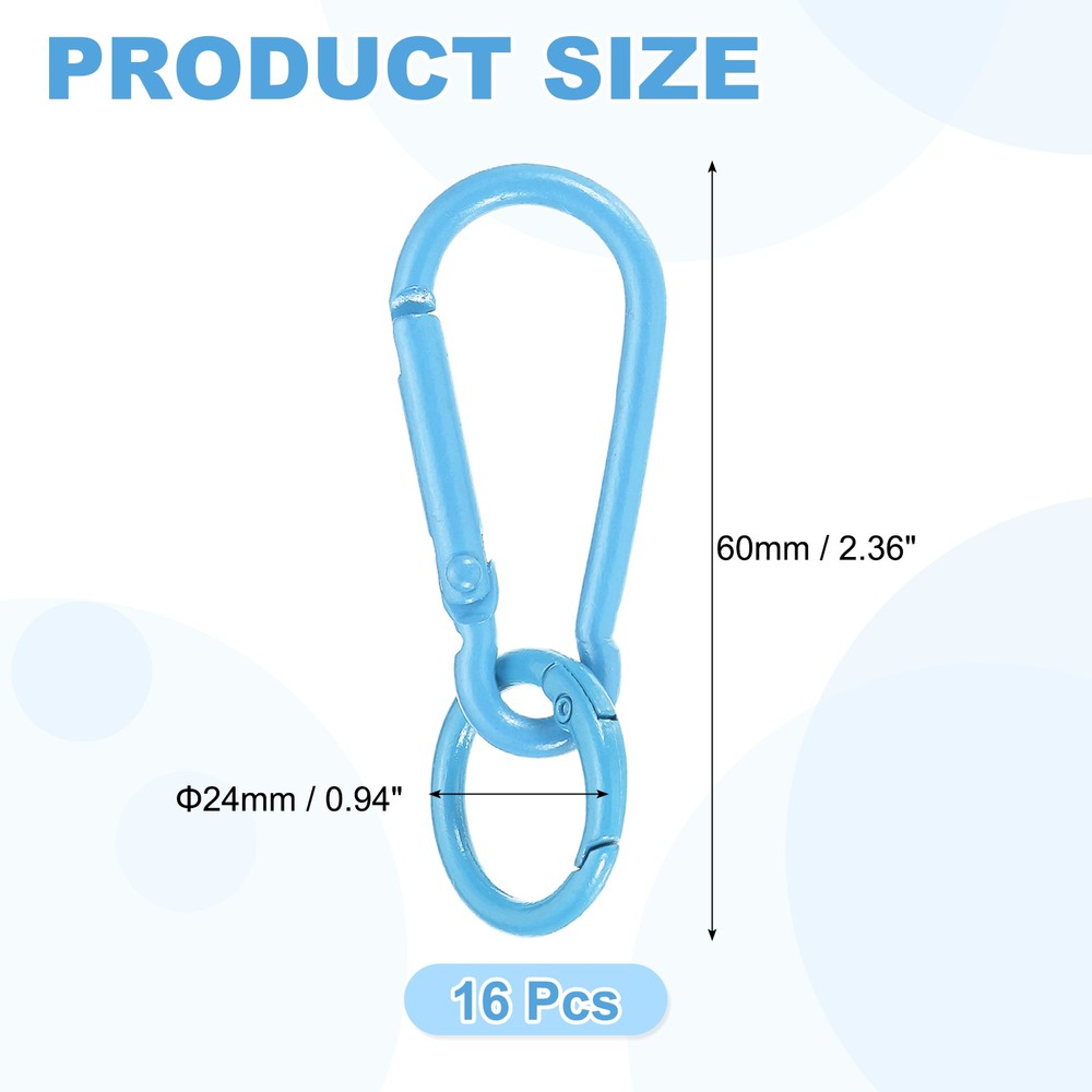16Pcs Spring Snap Clip, Keychain Clips Buckle with O Ring, Blue