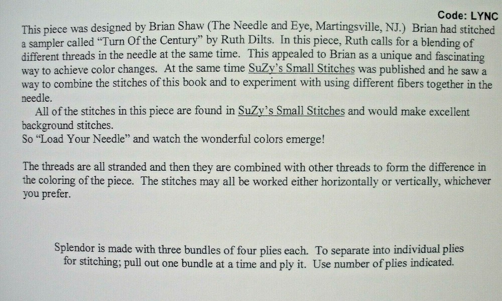 Charted Needlepoint Pattern Load Your Needle Brian Shaw Suzy Murphy LYNC 2001