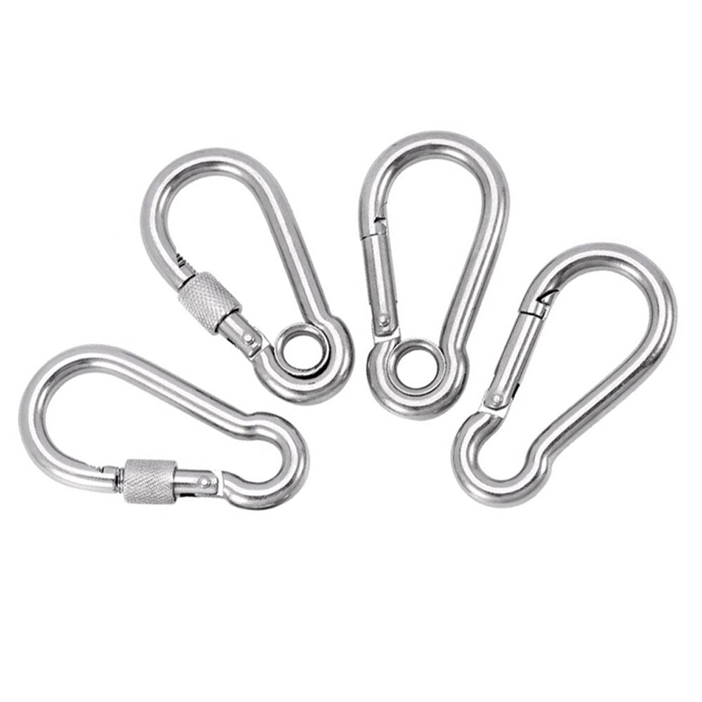 Stainless Steel Carabiner Quick Locking Spring Hook Snap Clips Eyelets Rope Lock