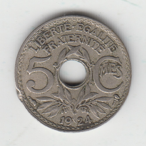 France 5 Centimes 1924 as shown