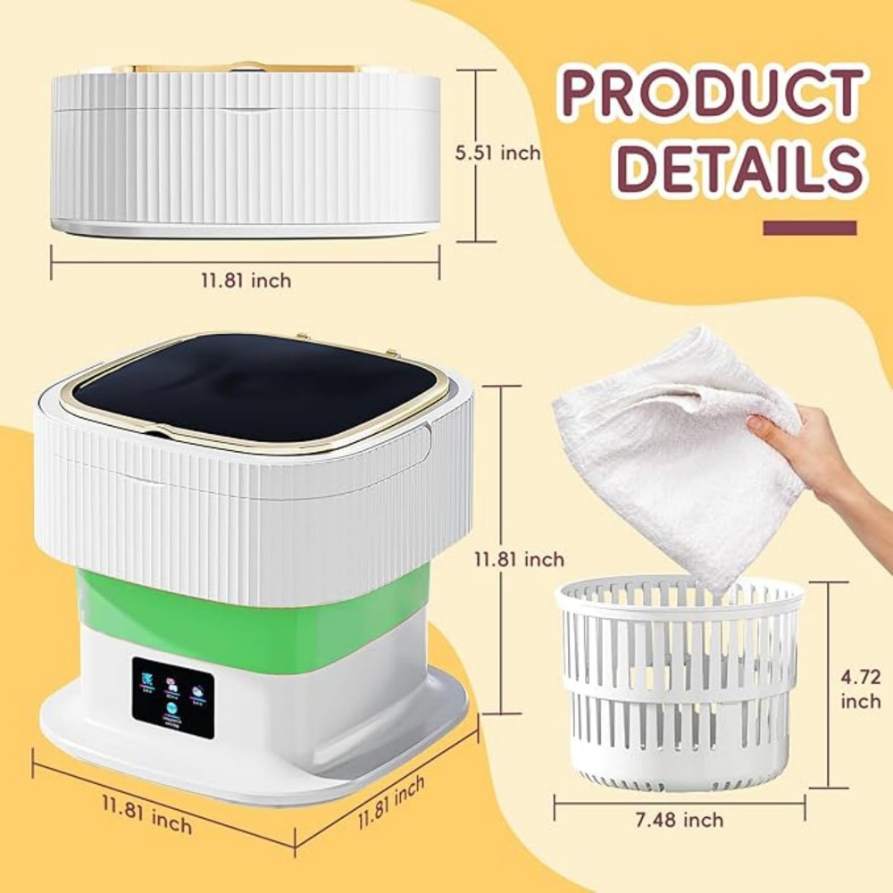 Portable Washing Machine 16L Mini Foldable Laundry with 3 Deep Cleaning Modes...