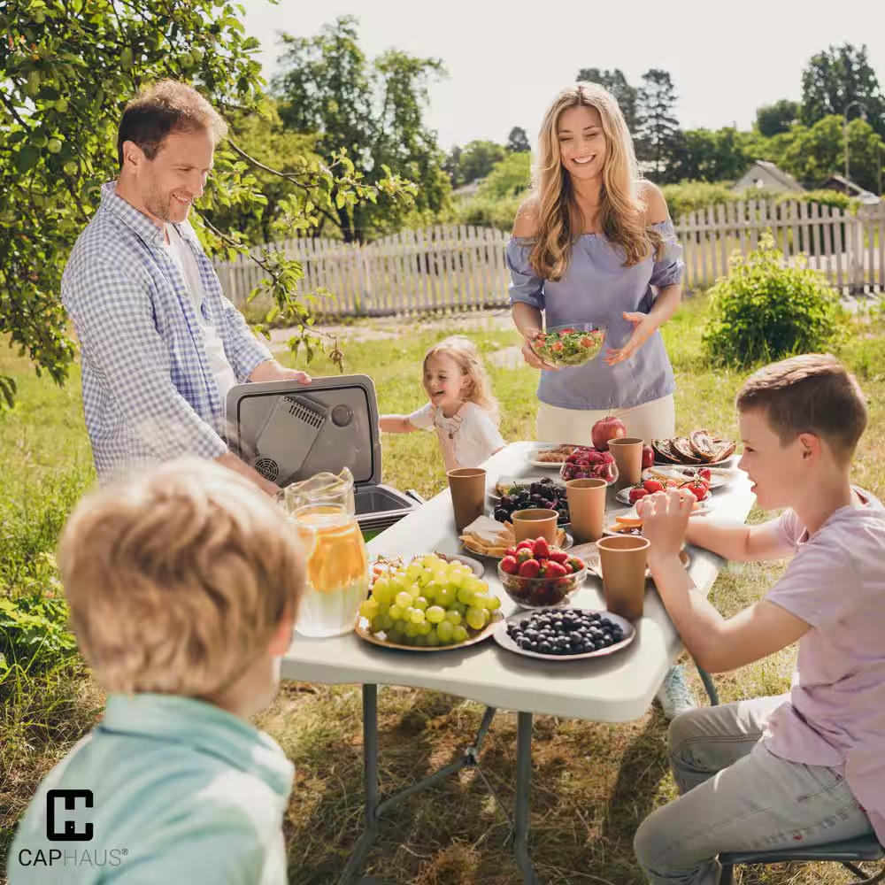 70.9 In. Gray Rectangle Steel Frame White Plastic Foldable Picnic Table