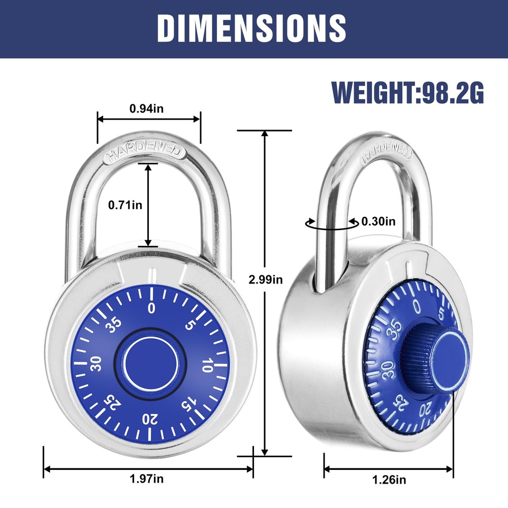 Combination Padlock 1 Pack, 50 mm (2") Blue Dial Fixed Dial with Different Co...