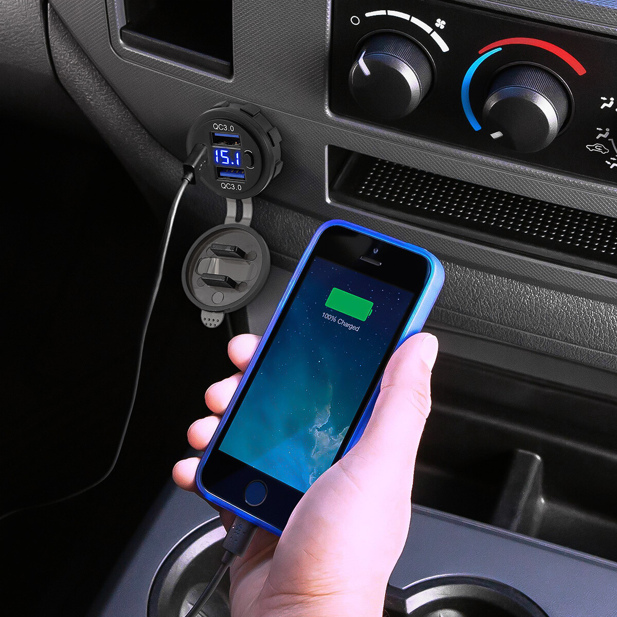 12V-24V PD+QC3.0 Dual USB Car Fast Charger Power Socket Outlet LED Voltmeter Lot