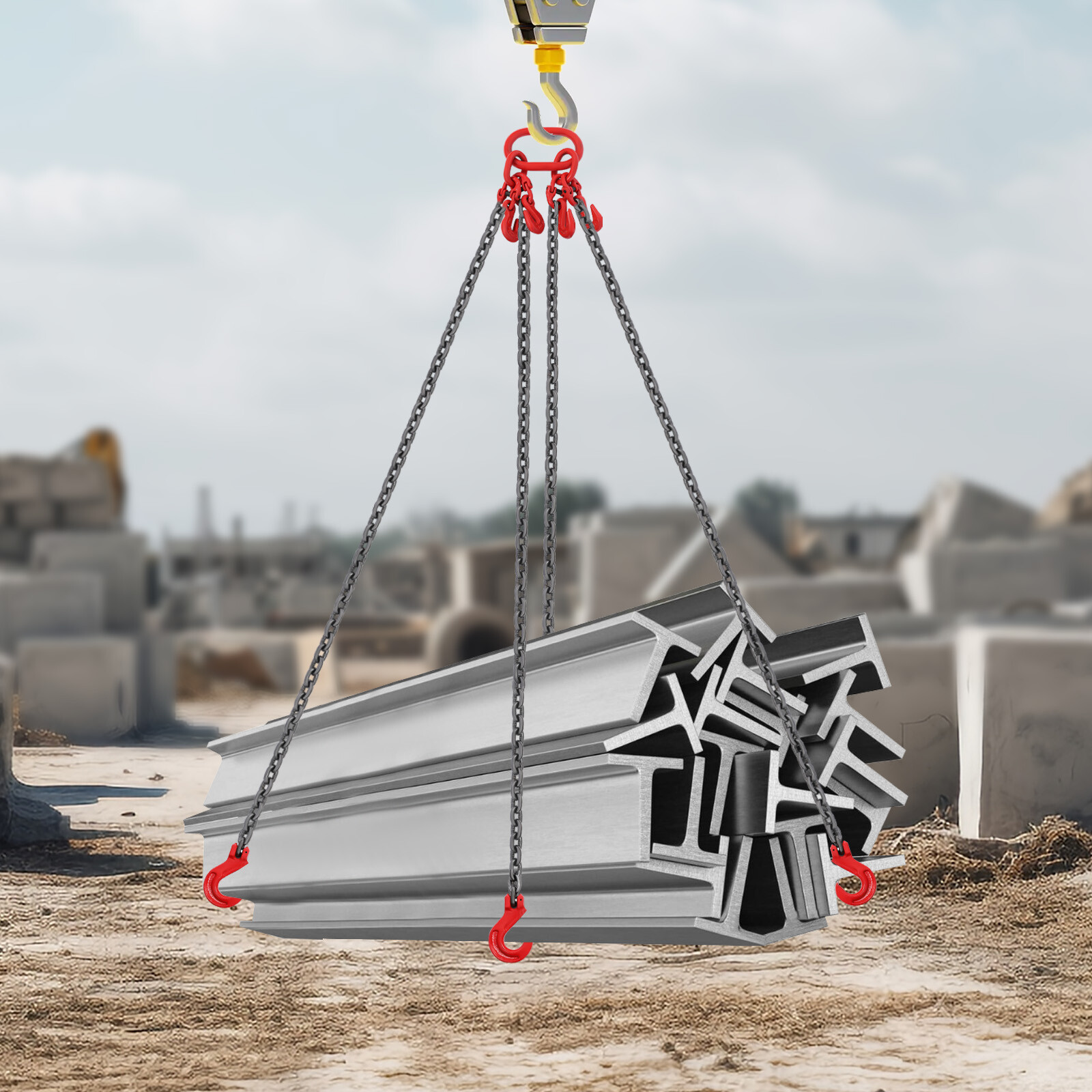 3/8 in x 10ft Chain Sling 4 Legs G80 Lifting Chain With Grab Hooks 22046.23lbs