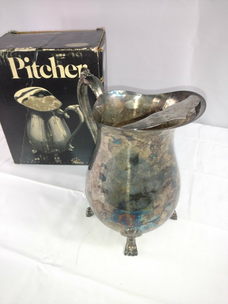 Vtg Leonard Silver MFG. Silverplated Two Quart Footed Pitcher W Ice Guard Boston