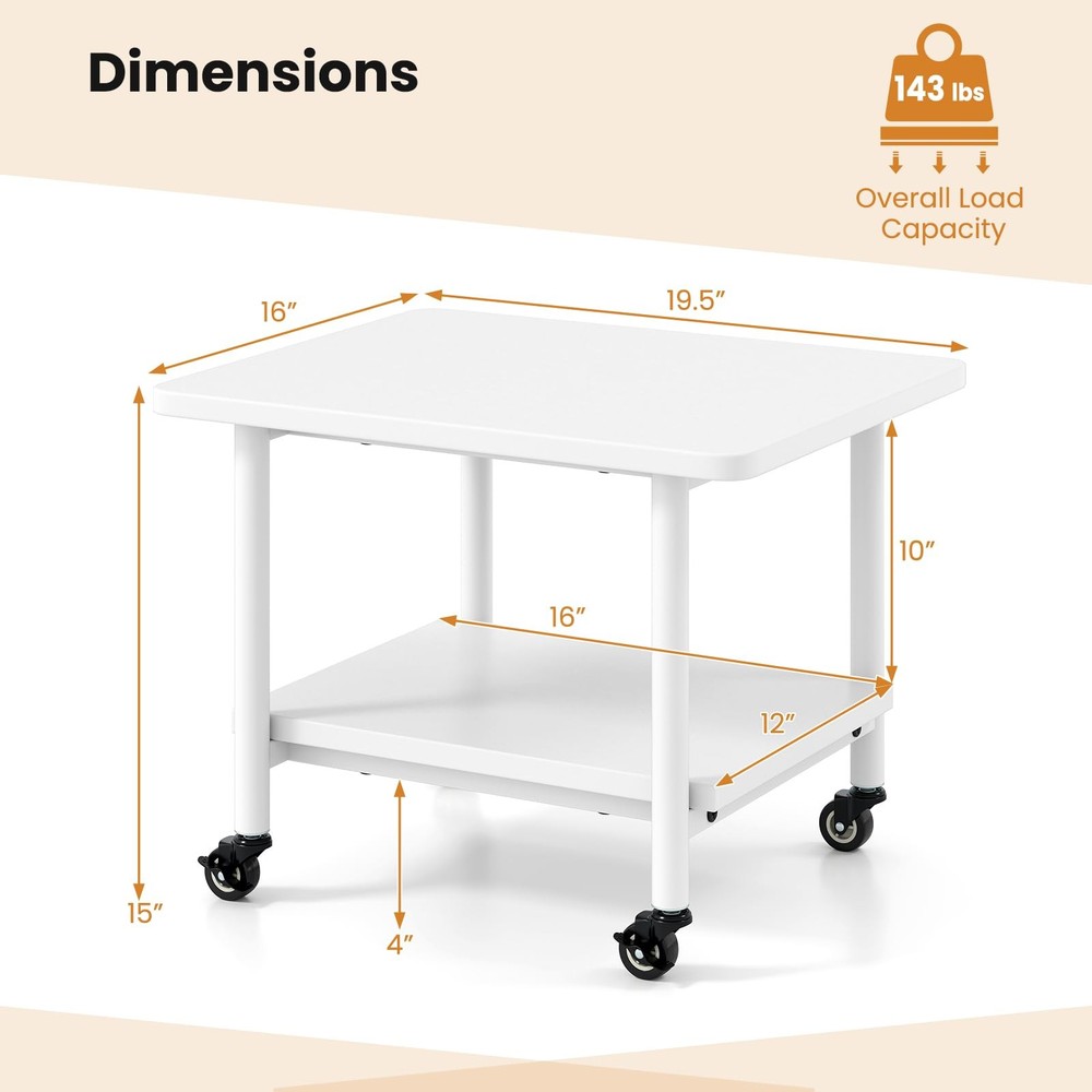 Under Desk Printer Stand, 2-Tier Mobile Printer Table with Storage Shelf, Loc...