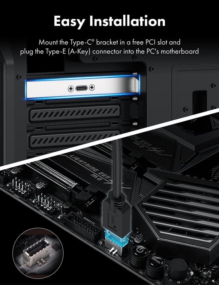 GRAUGEAR 20Gbps USB 3.2 Gen 2x2 USB-C Front Panel Type-C Adapter, Silver