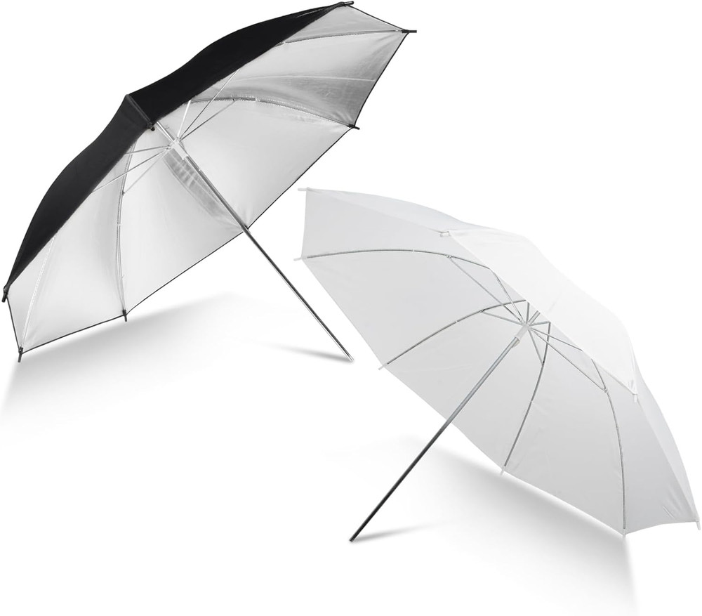 33" Translucent White Soft Umbrella & Silver Reflector Diffuser Lighting Kit