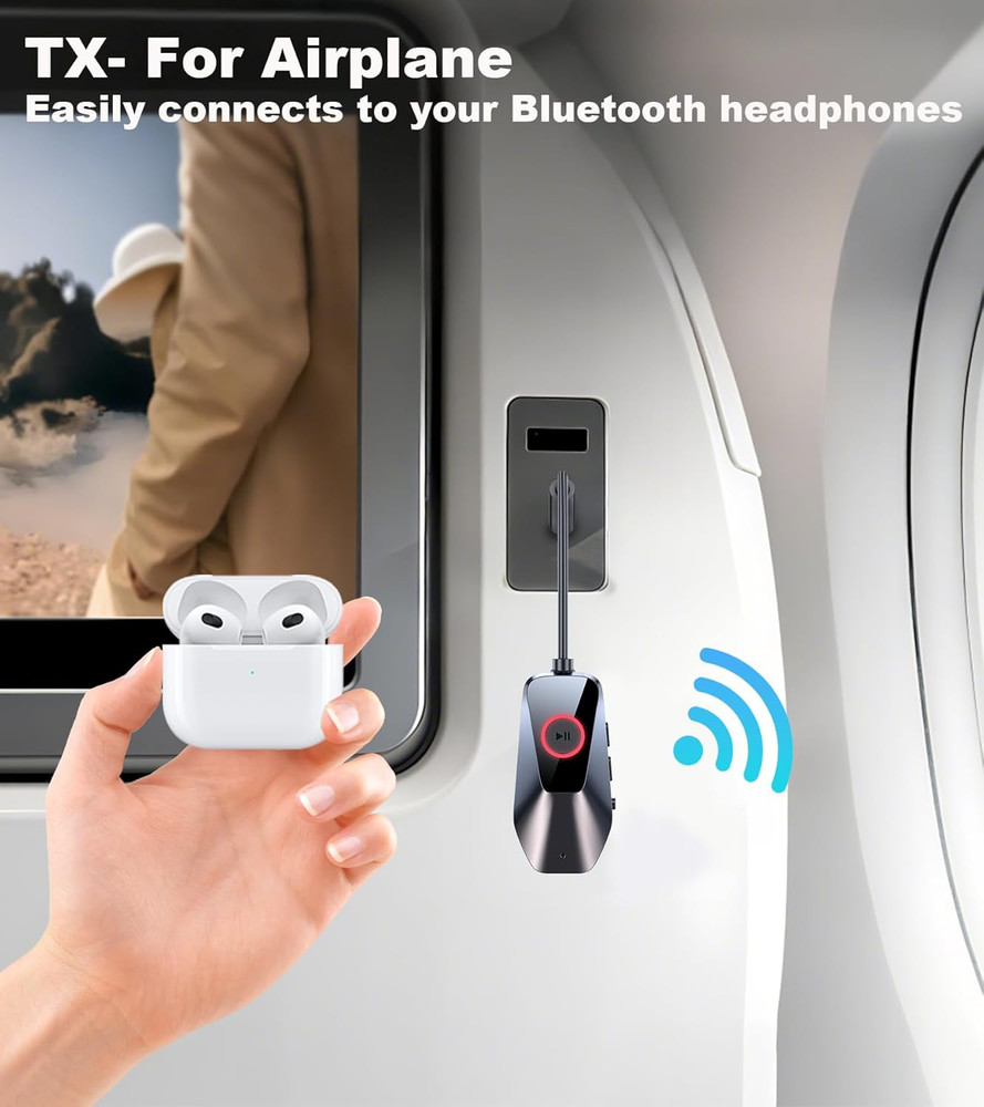 Bluetooth 5.3 Transmitter Receiver, Airplane Bluetooth Adapter for Headphones,