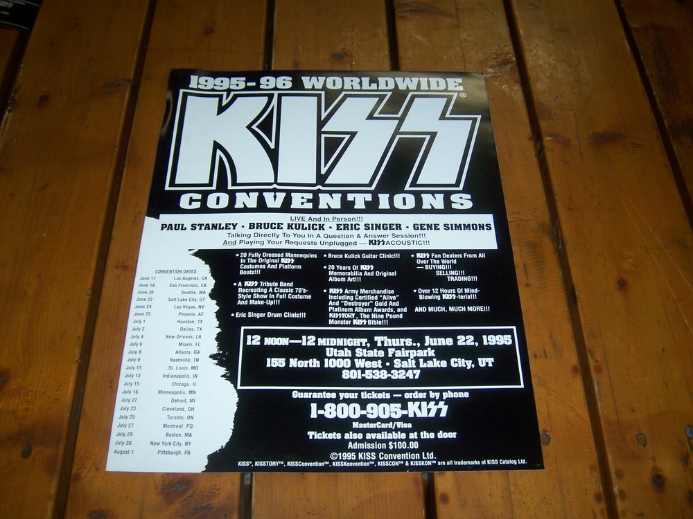 Salt Lake City MINT Original 1995 Kiss Conventions Tour Poster Rare Vintage