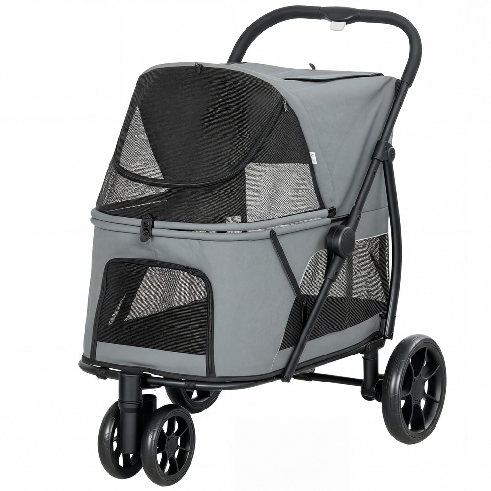 3 Wheel Pet Stroller Foldable Dog Cat Stroller w/ Mesh Window