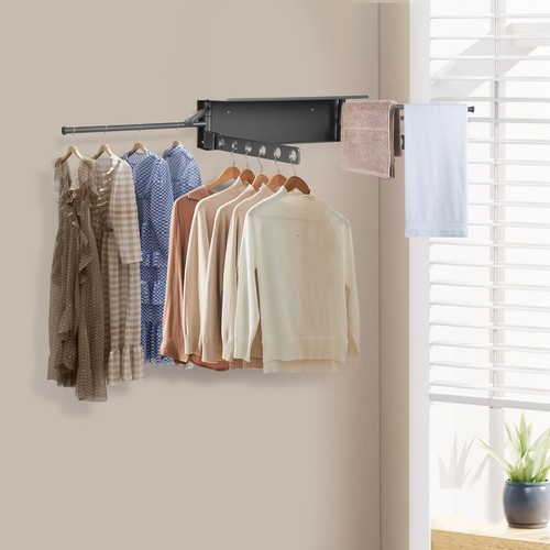 Foldable Wall Clothes Dryer Laundry Drying Rack Wall Mounted Clothes Rack Gray