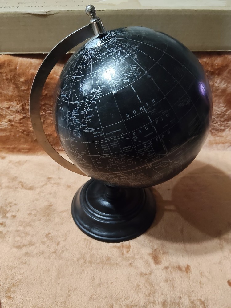 Globe Decor Black Globe With Silver Writing Used In Good Condition