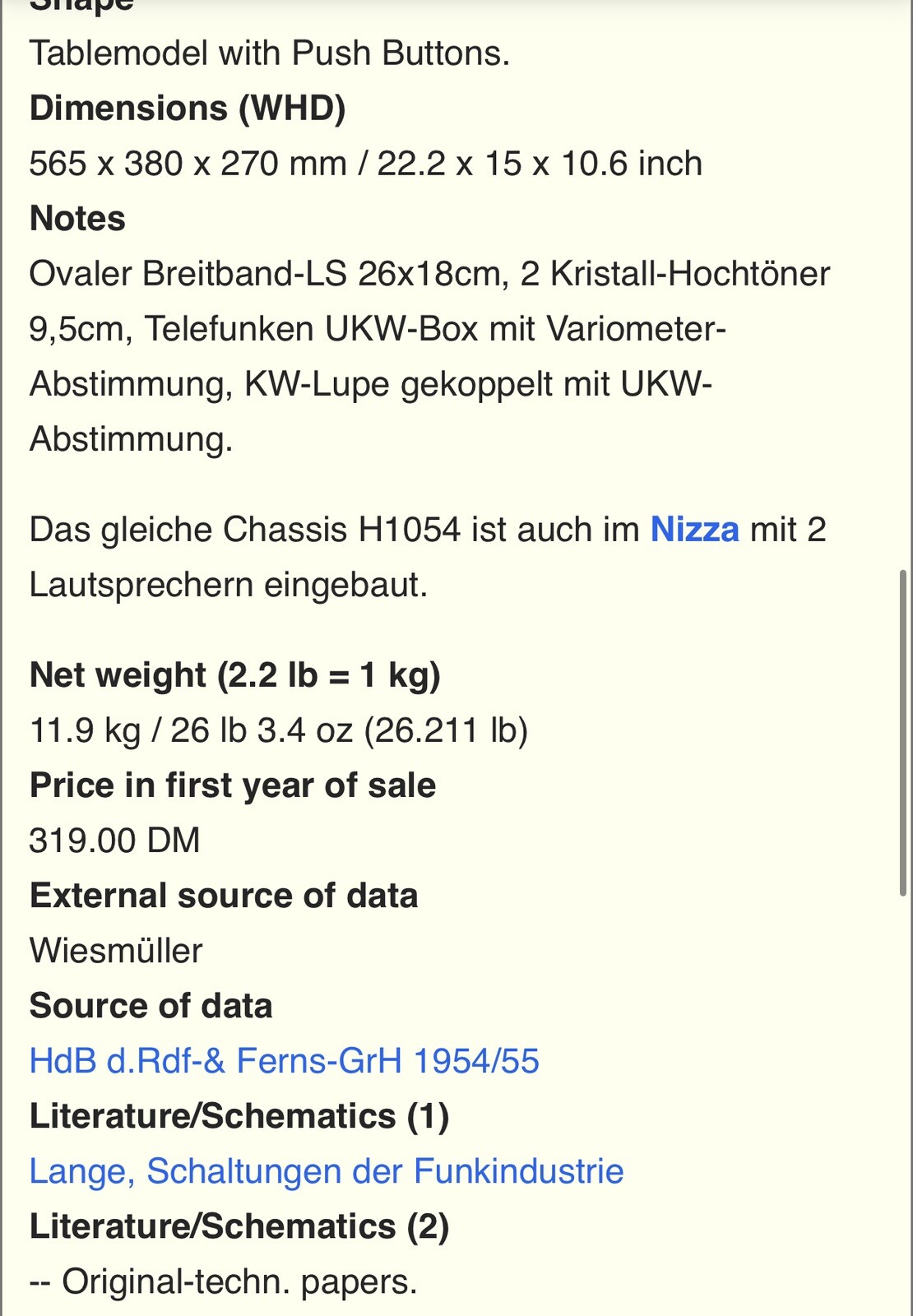 Nizza 3D H1054 3 Lautsprecher Radio Works!! 1954-55