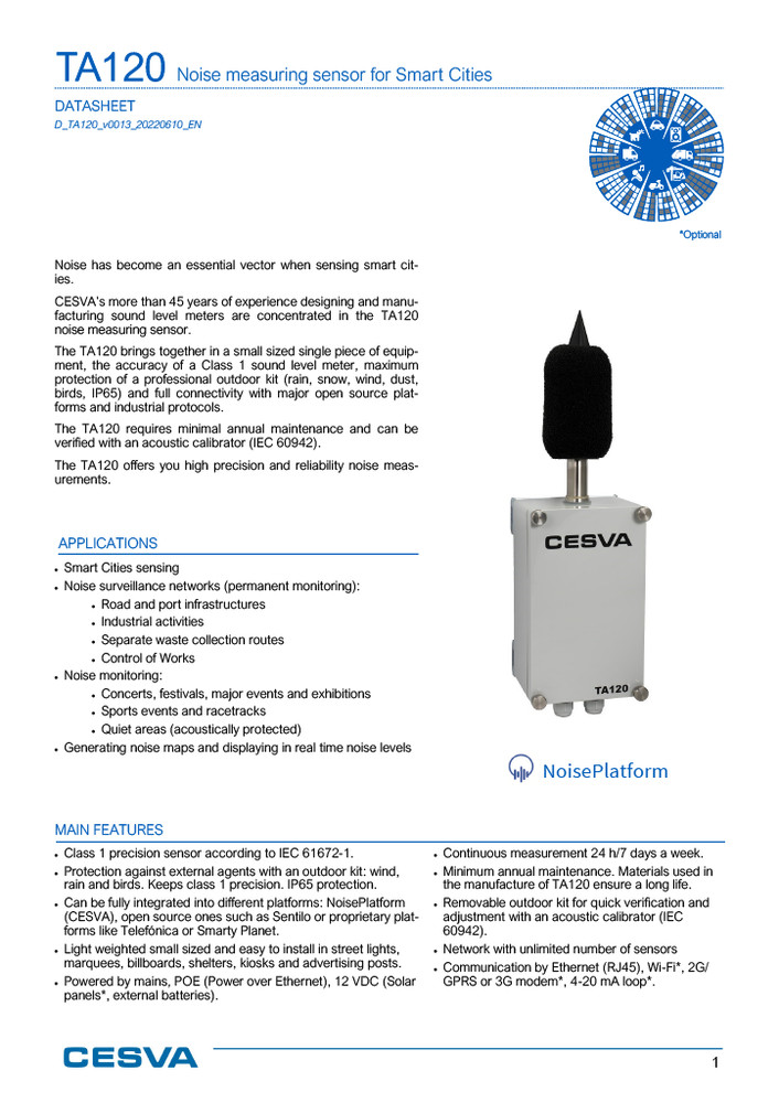 CESVA TA120 Noise Sensor Class 1 Outdoor Noise Measuring Sensor