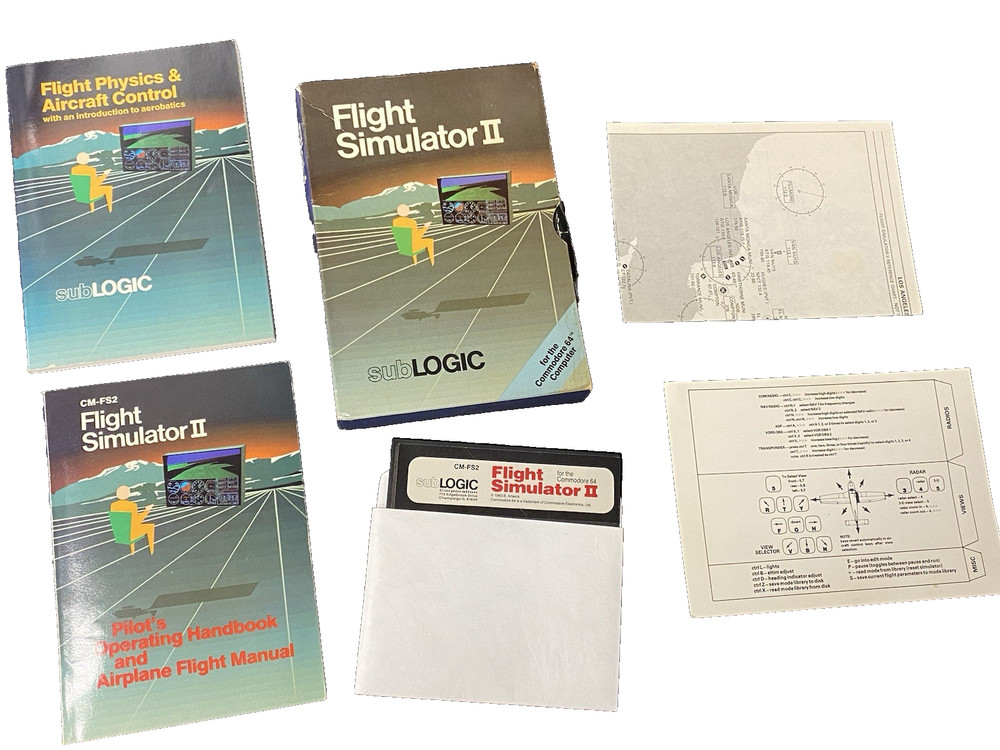 Flight Simulator II Computer Game Commodore 64 Complete 1983 SubLogic Vintage