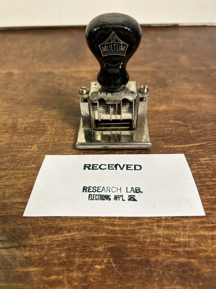 Vintage Multum Dater Rubber Stamp Wood Handle Received Research Lab Needs Dates