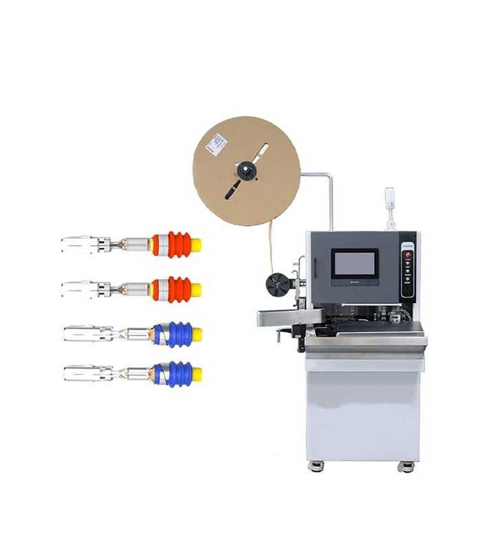 Semi-automatic machine for cutting, peeling, crimping and inserting connection