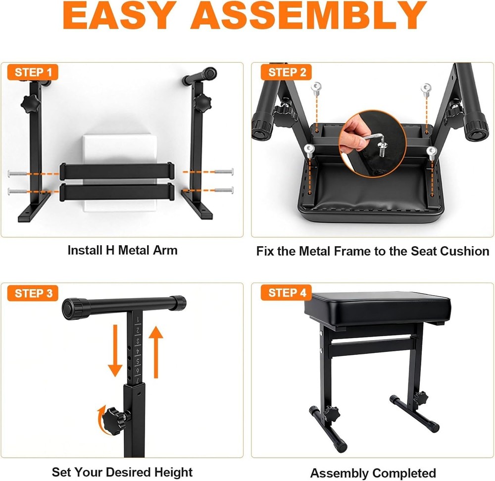 260 lb Capacity Foldable Piano Bench - Adjustable Height Padded Stool