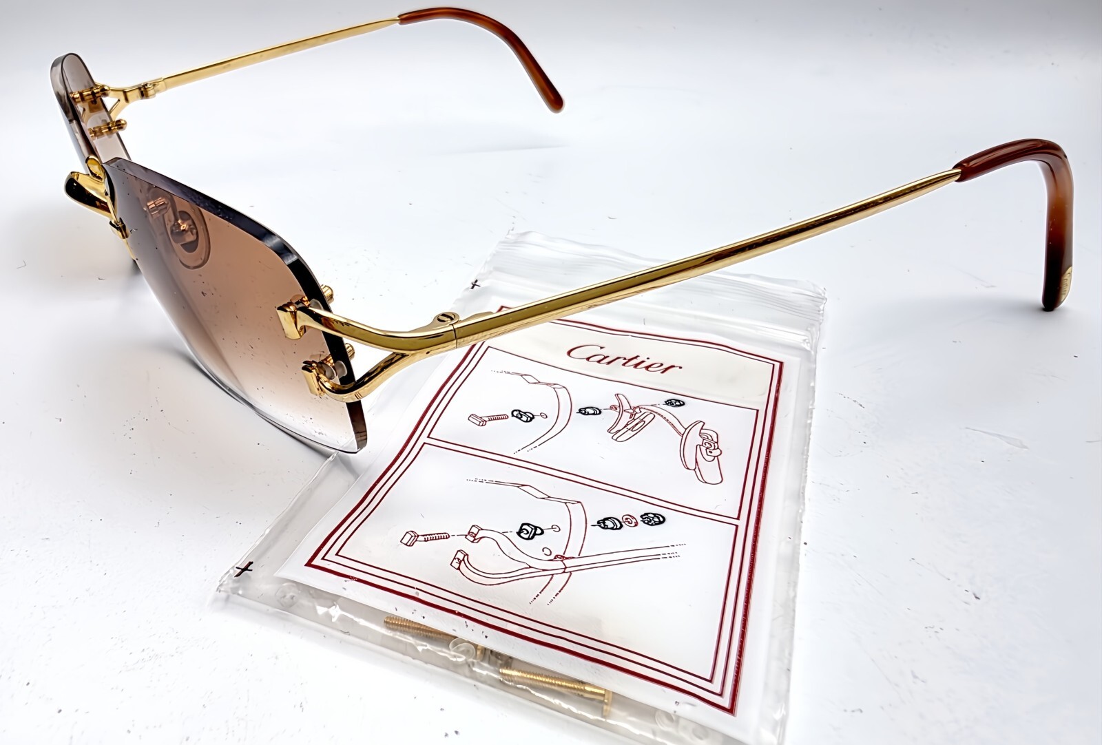 NEW! Auth Curved Rectangle Cartier Screws Full Sets - Gold