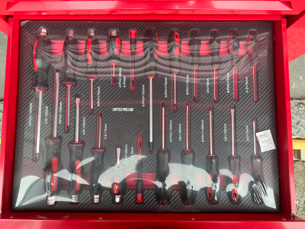 Crytec Tool Box With Tools 7 Drawers Roller Cabinet with 250 piece tool Kit Grey