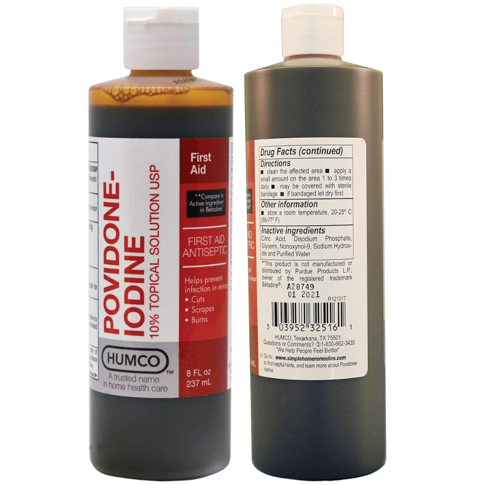 Humco Povidone Iodine 10% Topical Solution Antiseptic For Minor Cuts 16 Fl Oz
