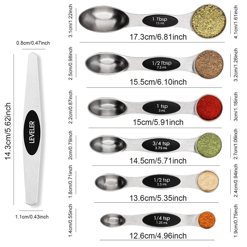 Magnetic Measuring Spoons Set Stainless Steel With Leveler Stackable Metal Table